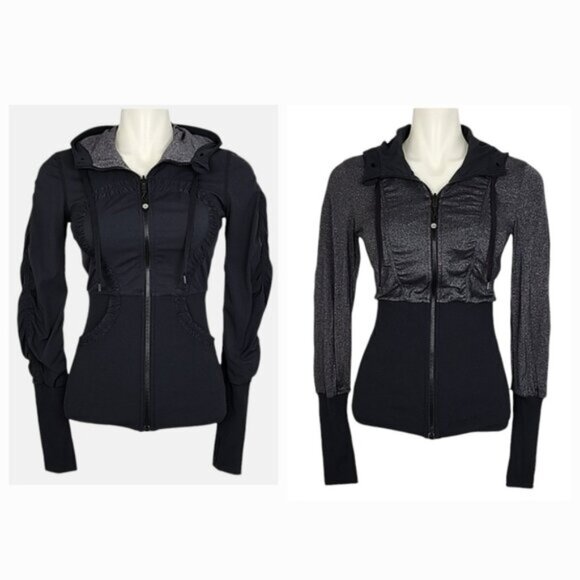 Lululemon Black Dance Studio Reversible Jacket Hooded Stretch Thumbholes Size 4 - Picture 1 of 15
